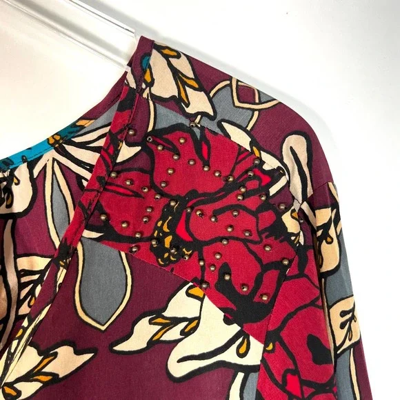 NEW! Lane Bryant Women's Floral Beaded Top 26/28 Maroon Blue 3/4 Sleeve Boho $59 - Picture 4 of 7